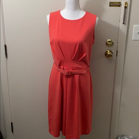 Ann Taylor orange red belted shift dress - Picture 1 of 7